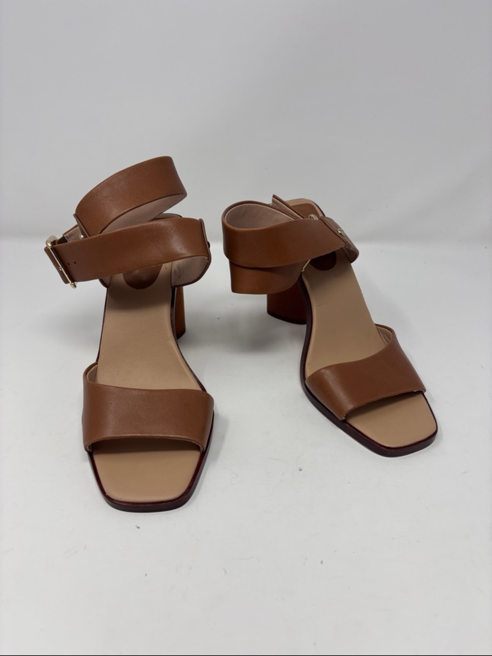 AD And Daughters | Women’s Brown Leather Block Heel Sandals with Ankle Strap 9